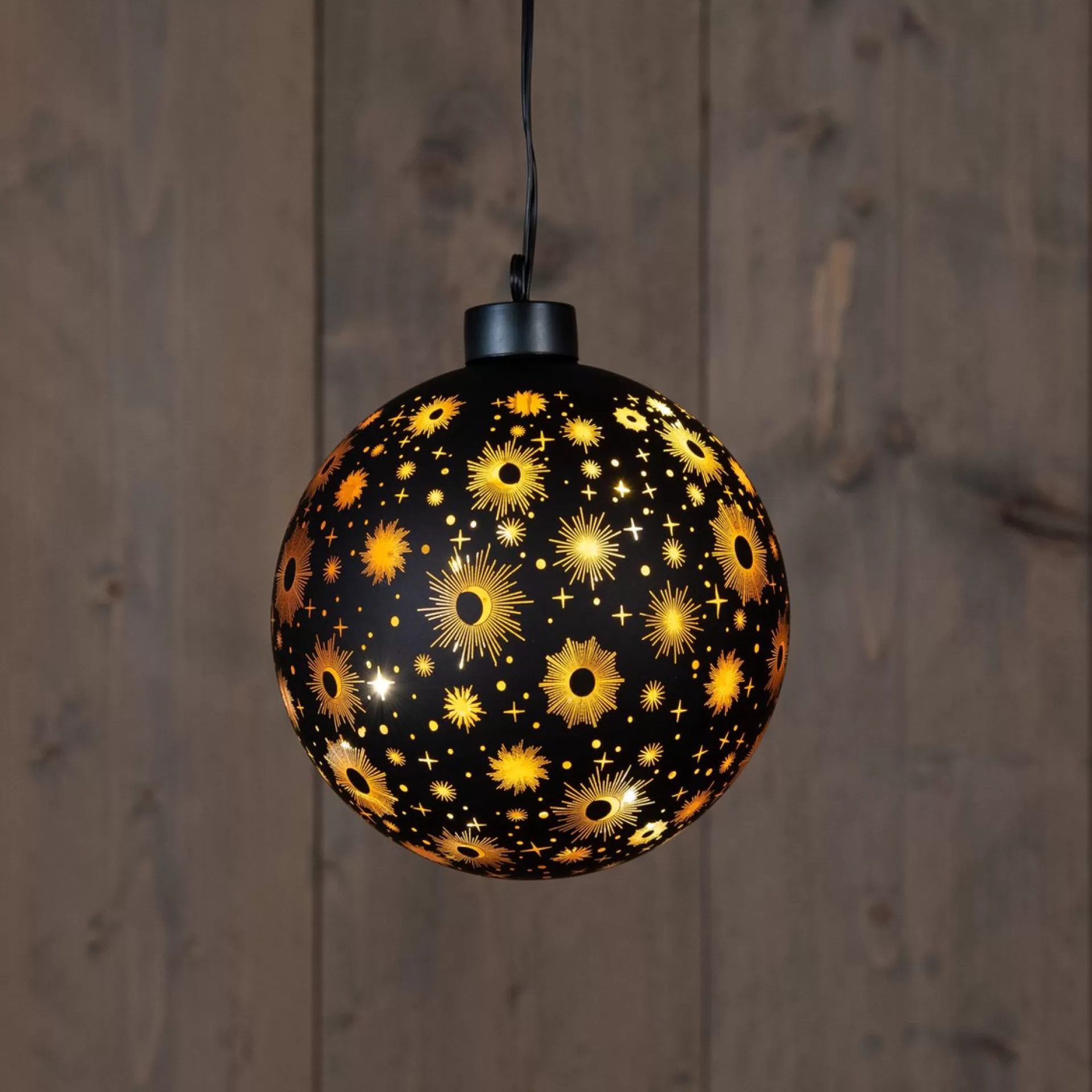 Anna's Collection Verlichte Kerstballen - Set 2X St - Zwart Kosmos - D12 En D15 Cm - Warm Wit Hot