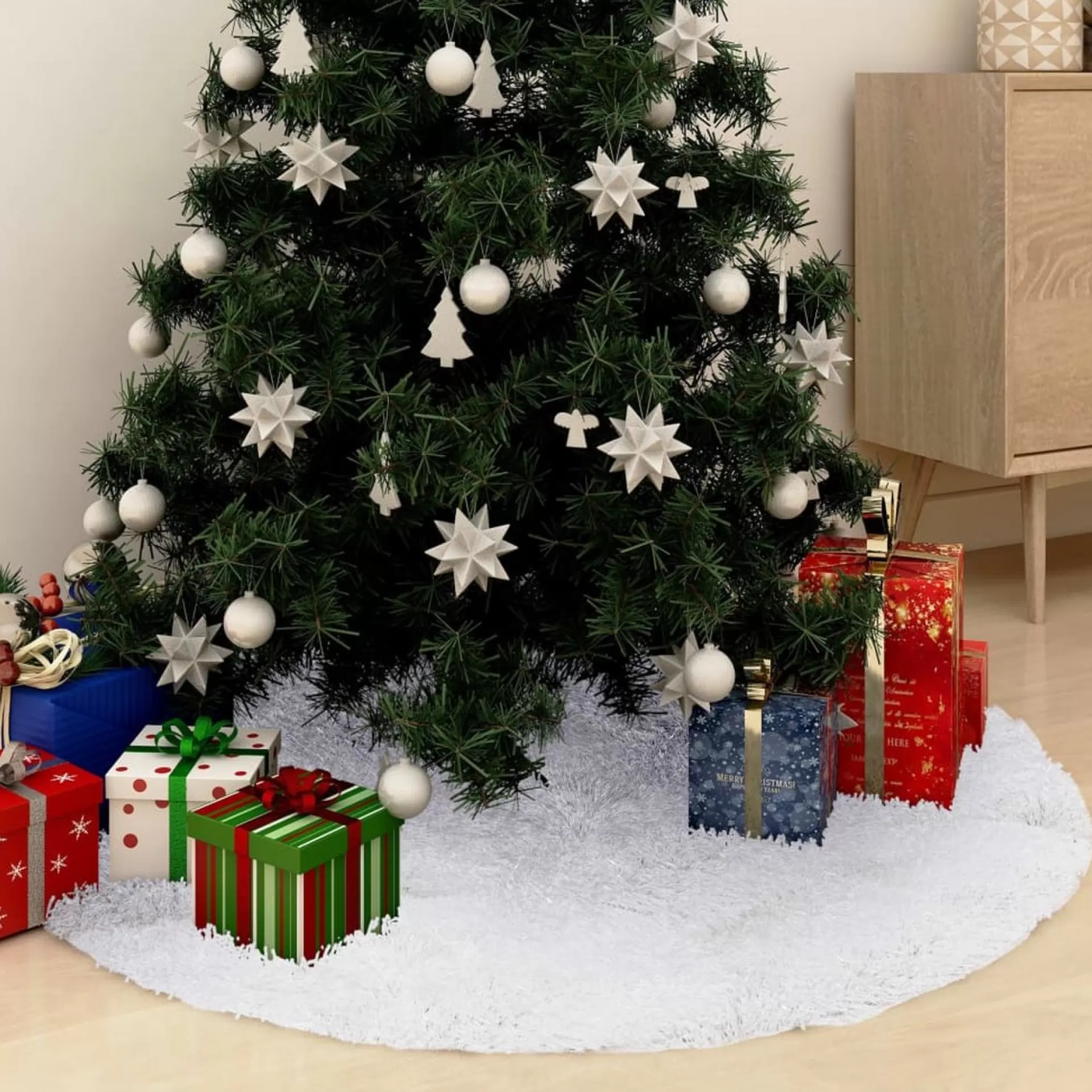 vidaXL Kerstboomrok 122 Cm Kunstbont Wit Discount