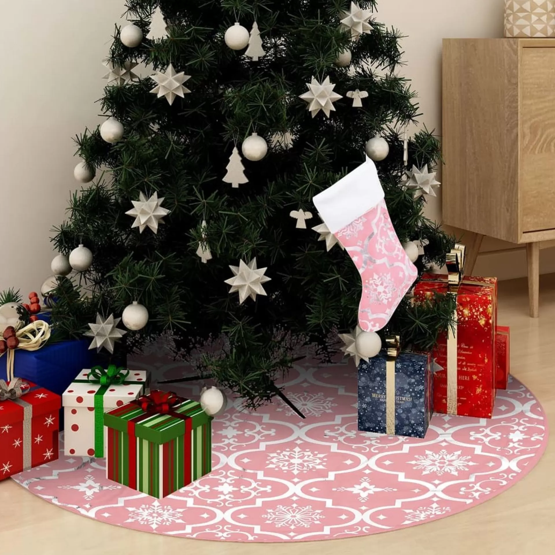 vidaXL Kerstboomrok Luxe Met Sok 90 Cm Stof Roze Clearance