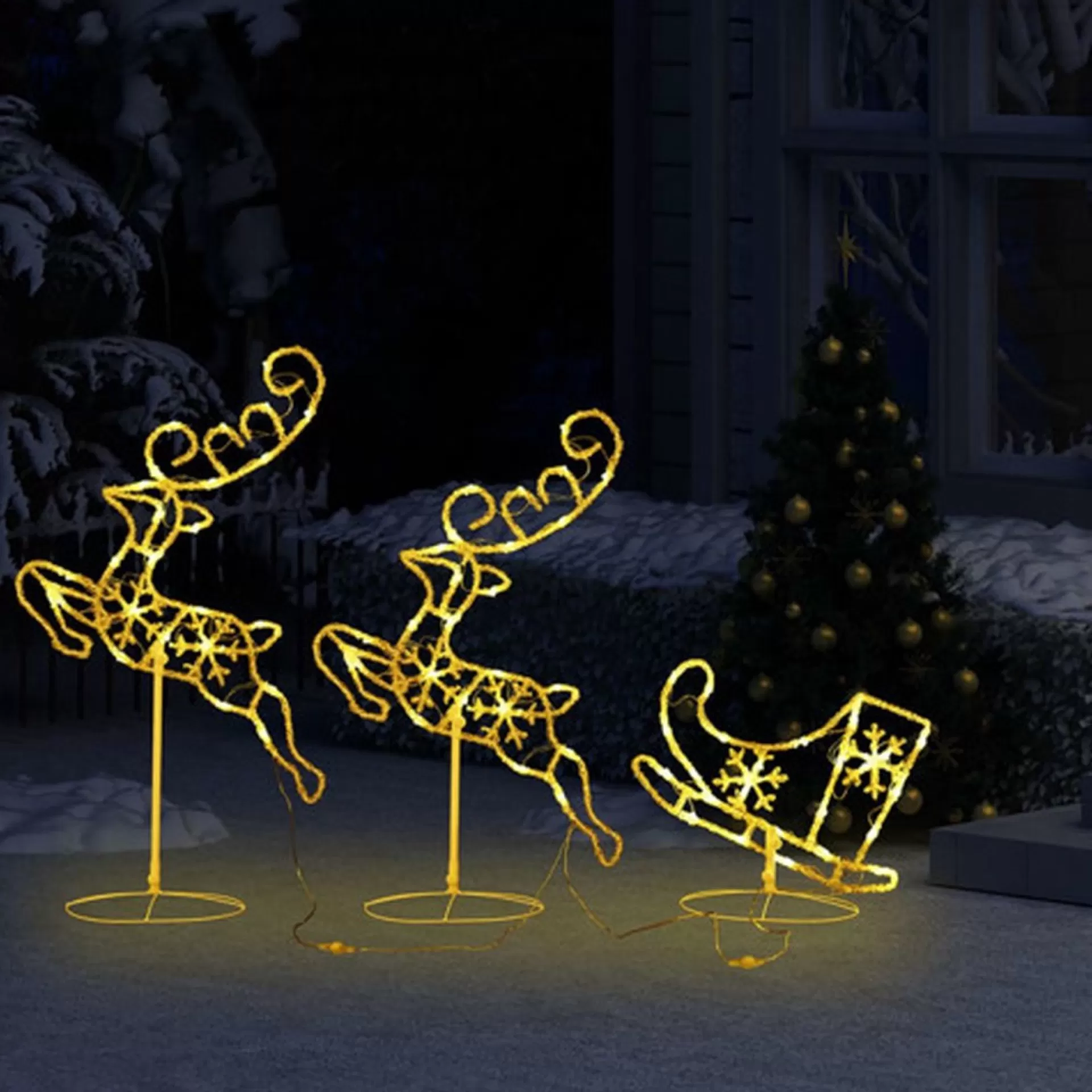 vidaXL Kerstdecoratie Rendieren En Slee 260X21X87 Cm Acryl Warmwit Shop