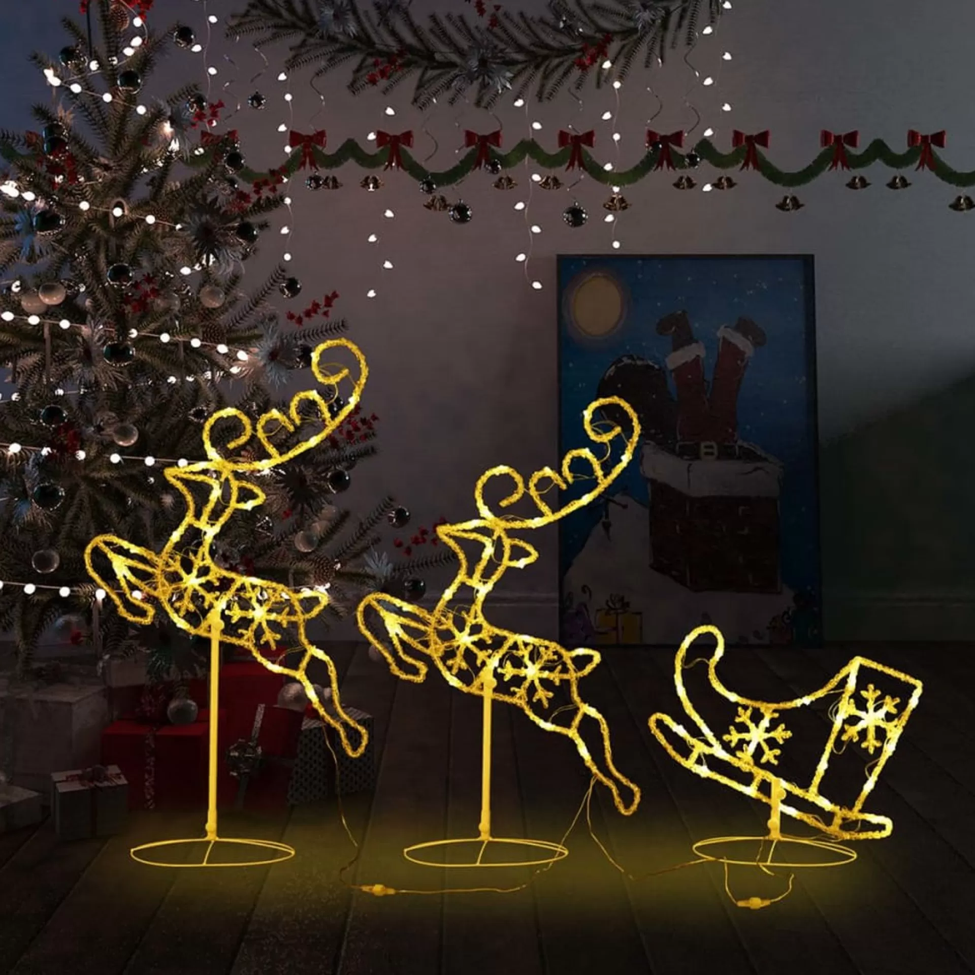vidaXL Kerstdecoratie Rendieren En Slee 260X21X87 Cm Acryl Warmwit Shop