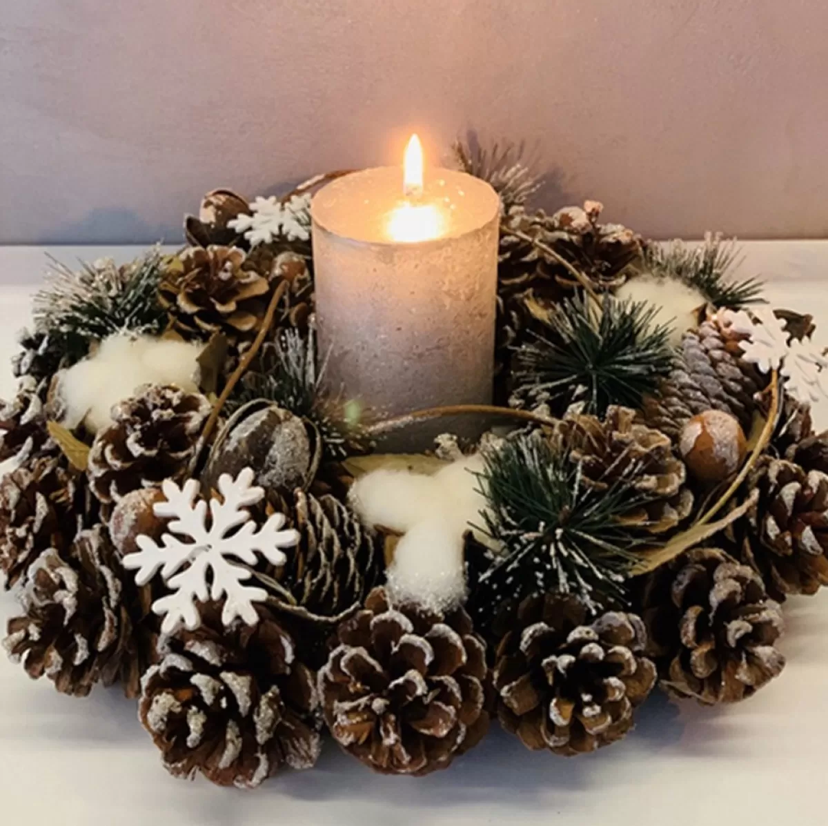 Home Accents Kerstkransen>Witte Kerstkrans - Christmas Wreath 32Cm Natuurlijke Materialen