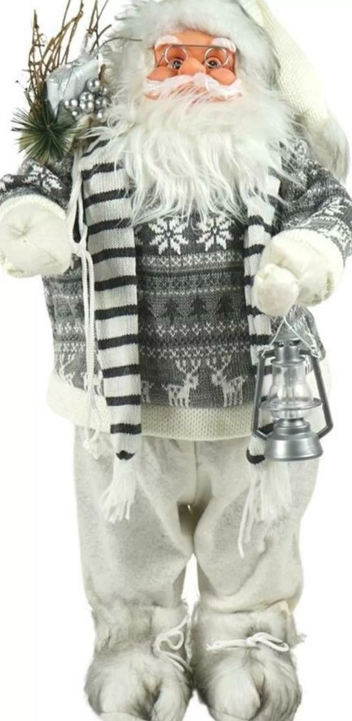 Merkloos Kerstbeelden>Xl Luxe Kerst Decoratie Kerstman Staand Wit-Grijs - 70Cm