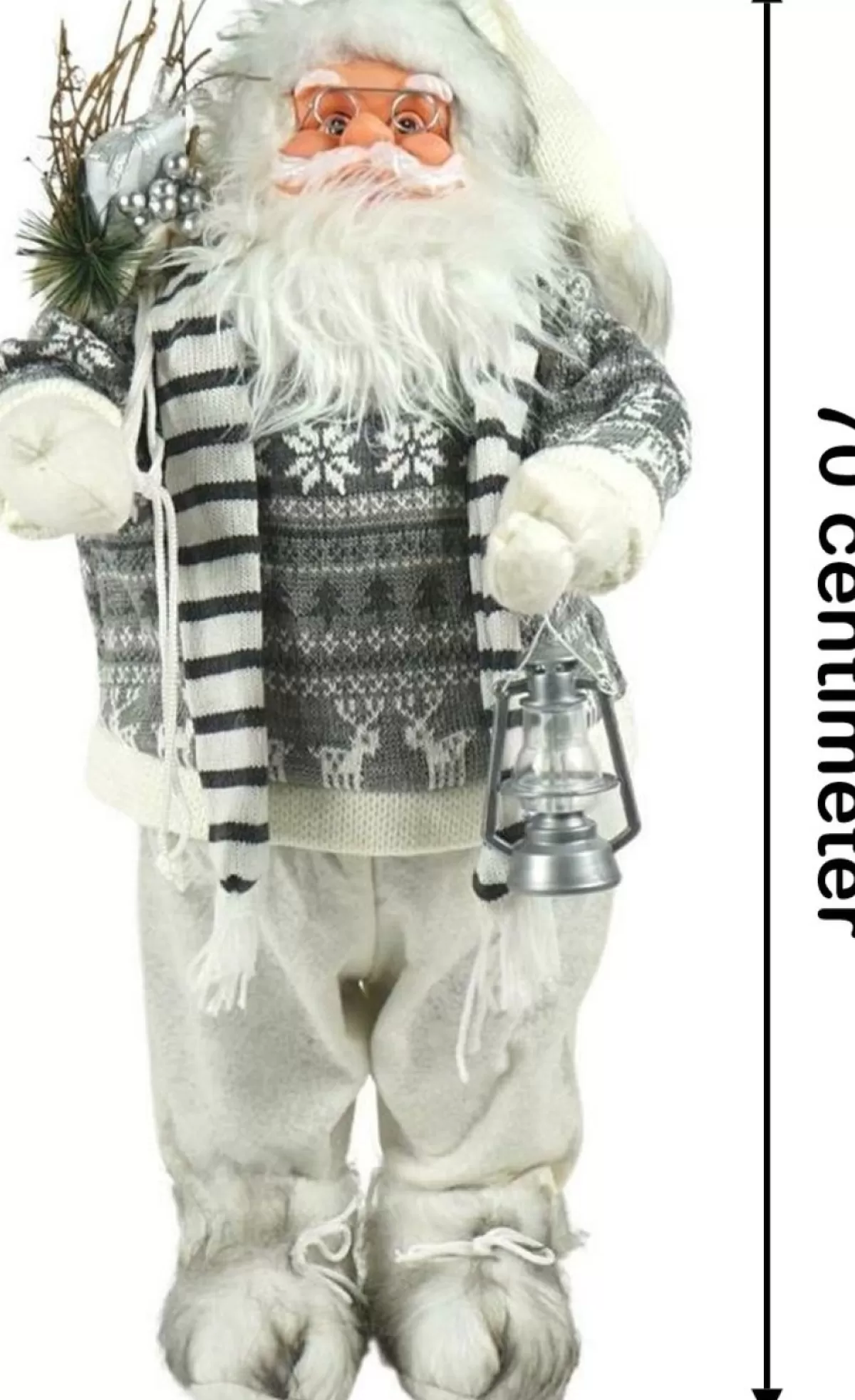 Merkloos Kerstbeelden>Xl Luxe Kerst Decoratie Kerstman Staand Wit-Grijs - 70Cm