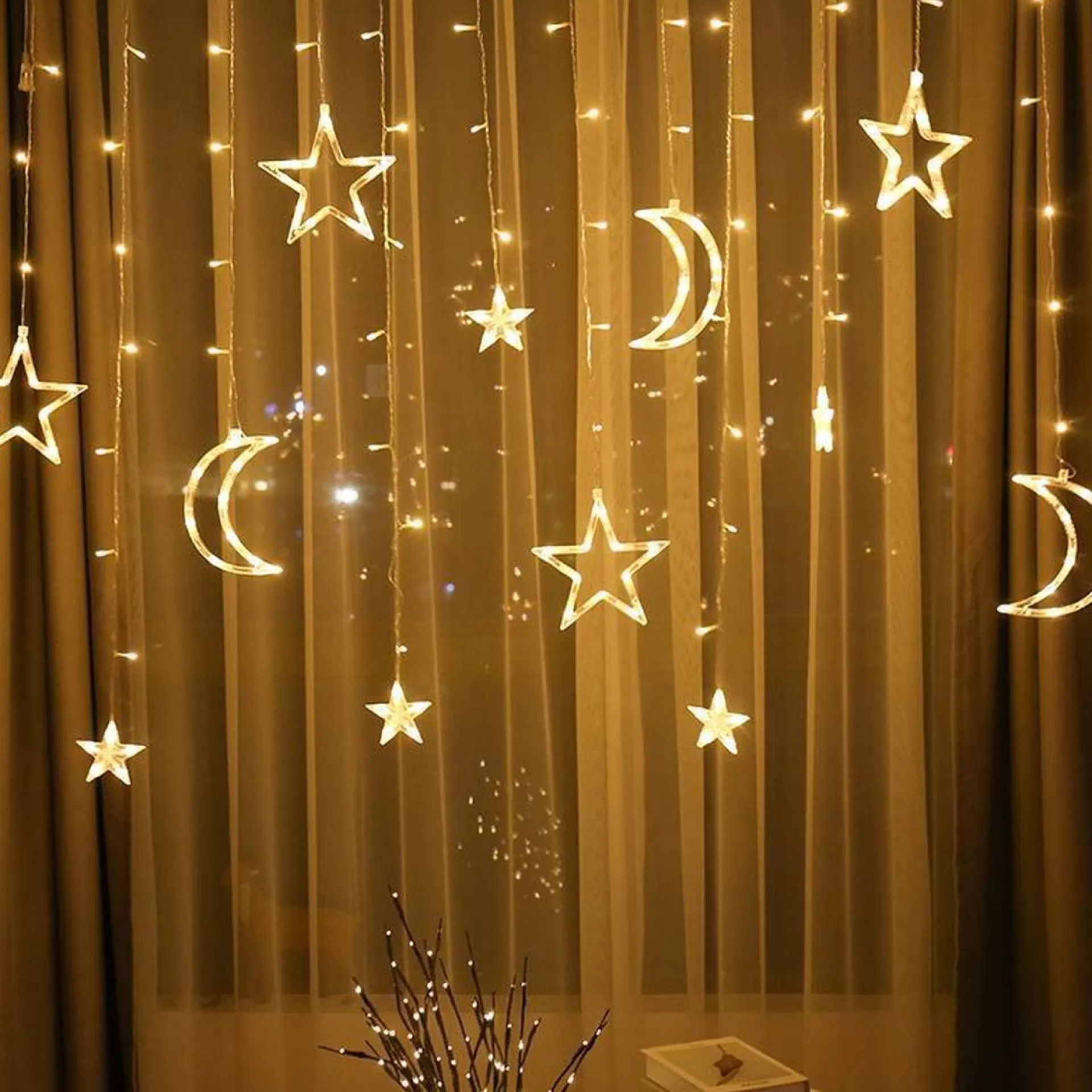 Merkloos Xtraworks Hemel - Lichtketting Met Maan En Versiering -Verlichting Voor Buiten & Binnen- Led Lichtgordijn Met 8 Verlichtingsmodi - Warm Licht Met 1.5M Snoer 220V Online